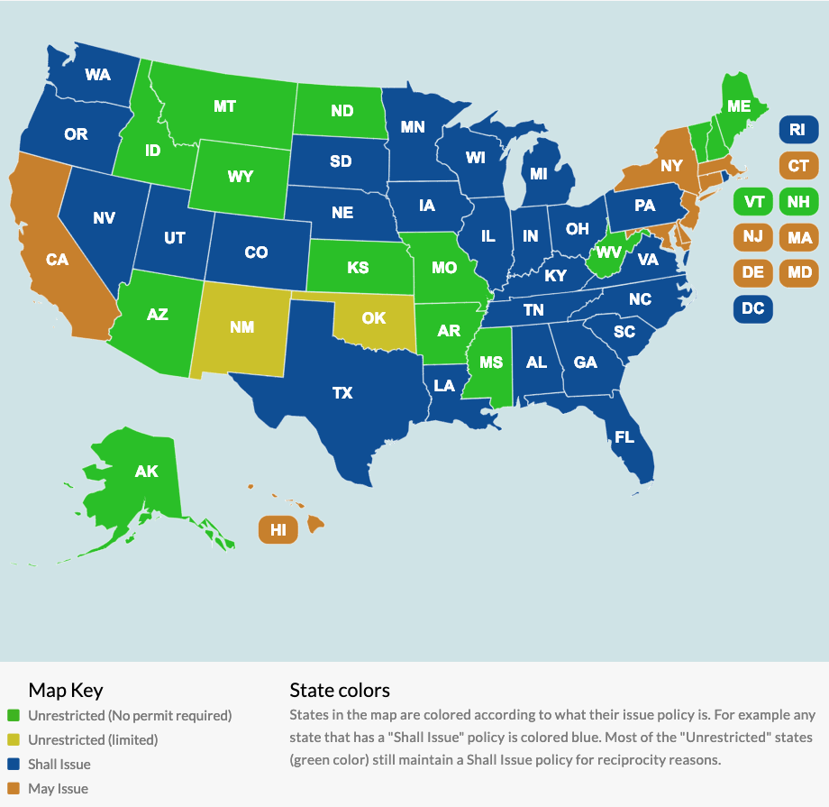 Guns to Carry Map and Key